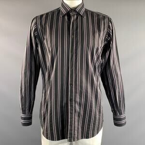 ETRO Size 42 Grey Purple Stripe Button Up Long Sleeve Shirt